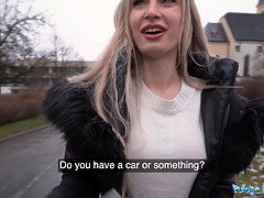 Married blonde bimbo fucks a stranger with a massive fat cock in public