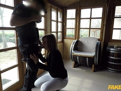 A cop is fucking some young pretty lady in his car while on duty