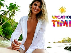 ビーチ, デカ尻, デカチン, ブロンド, なめる, オナニー, 淫乱熟女