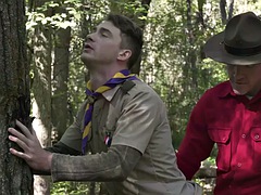Gaydaddy Scout bareback fucks outdoors while voyeur watches