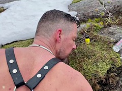 Winter is cumming. Cock worship. Breeding Outdoors. Big Latino Cock Breeding a sexy muscled white Submissive