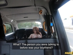 Buxom redhead damsel having fun with her taxi driver