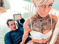 Lusty inked MILF Vicky Hundt opens her shaved hole in POV angle