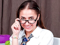 Brunette brune, Mignonne, Gode, Doigter, Élève, Adolescente, Jouets, Uniforme