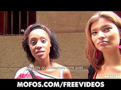 Public Pickups -Sexy japanese & her super-hot dark-hued GF have threesome