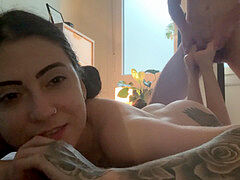 bang-out arousal: Explosive footjob spunking on her back