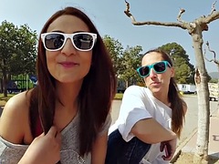 美女, デカパイ, フェラチオ, アウトドア, 公共, 赤毛