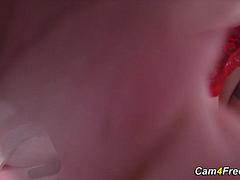 Big Tits Lesbian Shoves Toy Into Dripping Pussy