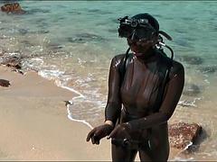 Playa, Rubia, Fetiche, Látex, Solo, Bajo el agua