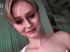 Anal babe rides cock and talks dirty in POV after long blowjob