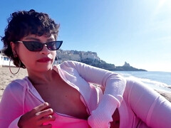 Cul, Plage, Doigter, Masturbation, Argent, De plein air, Chatte, Solo