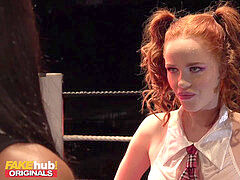 FAKEhub Redhead Teen and Ebony mummy tutor share a salami