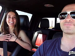 デカチン, 茶髪の, 車, バック, 自然山雀, アウトドア, ティーン, オッパイの