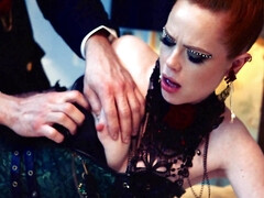 Sexy redhead chick Ella Hughes pleasures her man in bed