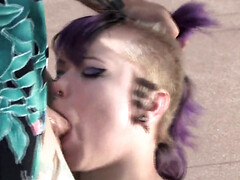 Punk teen worships her stepdad's cock at the poolside