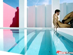 Asiático, Chino, Sexo duro, Al aire libre, Piscina, Coño, Adolescente, Tetas