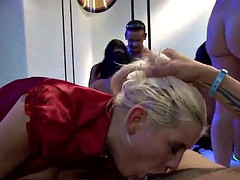 Wet harlots suck and fuck cocks at party
