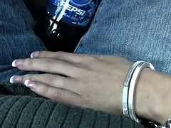 Hot babe walks with her boyfriend to the store