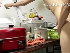 アジア人, カップル, 毛深い, キッチン, 淫乱熟女, オマンコ, タイ, のぞき