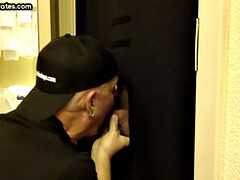 Homemade gaydaddy sucks gloryhole dick for cum in mouth