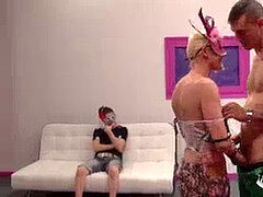 Enthousiasteling, Pijpbeurt, Sperma shot, Europees, Masker, Realiteit, Mager, Trio