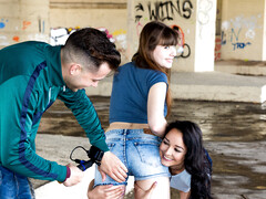 美女, レズビアン, 公共, おもちゃ