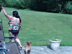 Amateur, Gros seins, Indienne, De plein air, Piscine