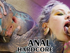 Amateur, Anal, Tir de sperme, En levrette, Femelle, Piercing, Tatouage, Nénés