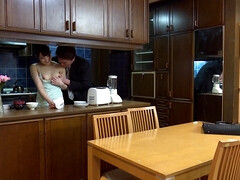 Asiatisch, Blasen, Hundestellung, Hausfrau, Küssen, Küche, Lecken, Muschi