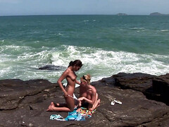 ビーチ, デカパイ, ビキニ, ブロンド, 茶髪の, レズビアン