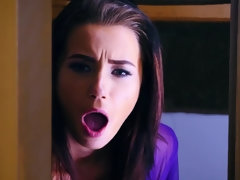 Grosser schwanz, Braunhaarige, Sperma im mund, Kehlenfick, Aufs gesicht abspritzen, Masturbation, Natürlichen titten, Überraschung