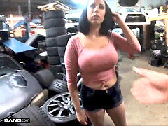 Blasen, Braunhaarige, Auto, Riesig, Latina, Titten