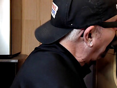 Gloryhole mature gay fucked by Ebony after BJ