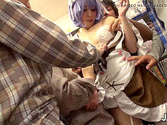 Aziatisch, Pijpbeurt, Groepseks, Japaans, Mager, Kousen, Zuigen, Tieten likken