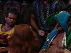 Magnificent redhead French MILF fucked in cosplay gangbang