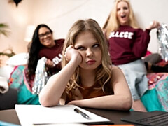 デカパイ, キス, レズビアン, オマンコ, 剃毛, ガリガリ, ティーン, 三人