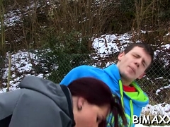 Bisexuell, Blasen, Braunhaarige, Im freien, Flotter dreier