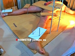 素人, 緊縛, デカチン, 着衣女と全裸男, イく瞬間, 足, フェムドム, 手コキする