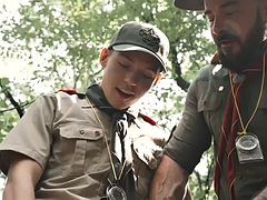 Anal, Gay, Al aire libre, Flaco, Tatuaje, Uniforme