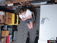 Blonde teen caught stealing and fucked by a security guy