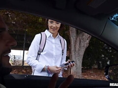 アメリカ人, 茶髪の, 車, チン, バック, 顔射, 剃毛, ティーン