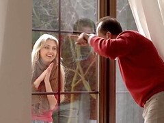 Pijpbeurt, Europees, Hd, Kut duiken, Geschoren, Zuigen, Tiener, Tieten likken