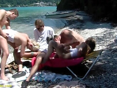 Strand, Diep in de keel, Sperma in gezicht, Duits, Groep, Orgie, Buiten, Taboe