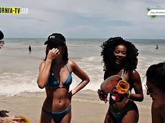Teen Lesbian Influencers Steamy Beach Kiss for Married Tourist in Brazil