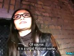Hot russian stunner in nerd glasses creampied by Big Dick - public agent