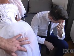 Debt4k bride gets a hot fuck from her man while her cuckold hubby watches