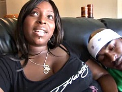 ぽっちゃり, デカパイ, 黒人, フェラチオ, 茶髪の, 黒人, ハードコア, オッパイの