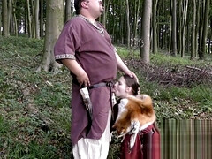 Kinky Viking slut Nadine Cays blows old guy with facial insemination