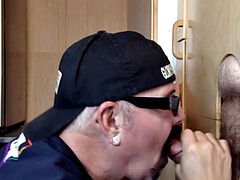 Gloryhole amateur DILF gets fucked after blowjob