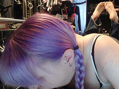 Dildo deepthroat, piercings, purple hair
